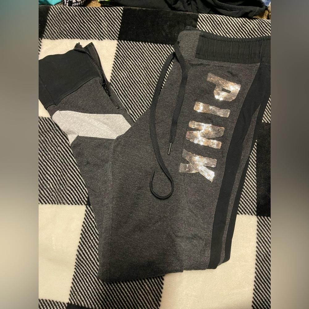 Pink medium gray and black leggings